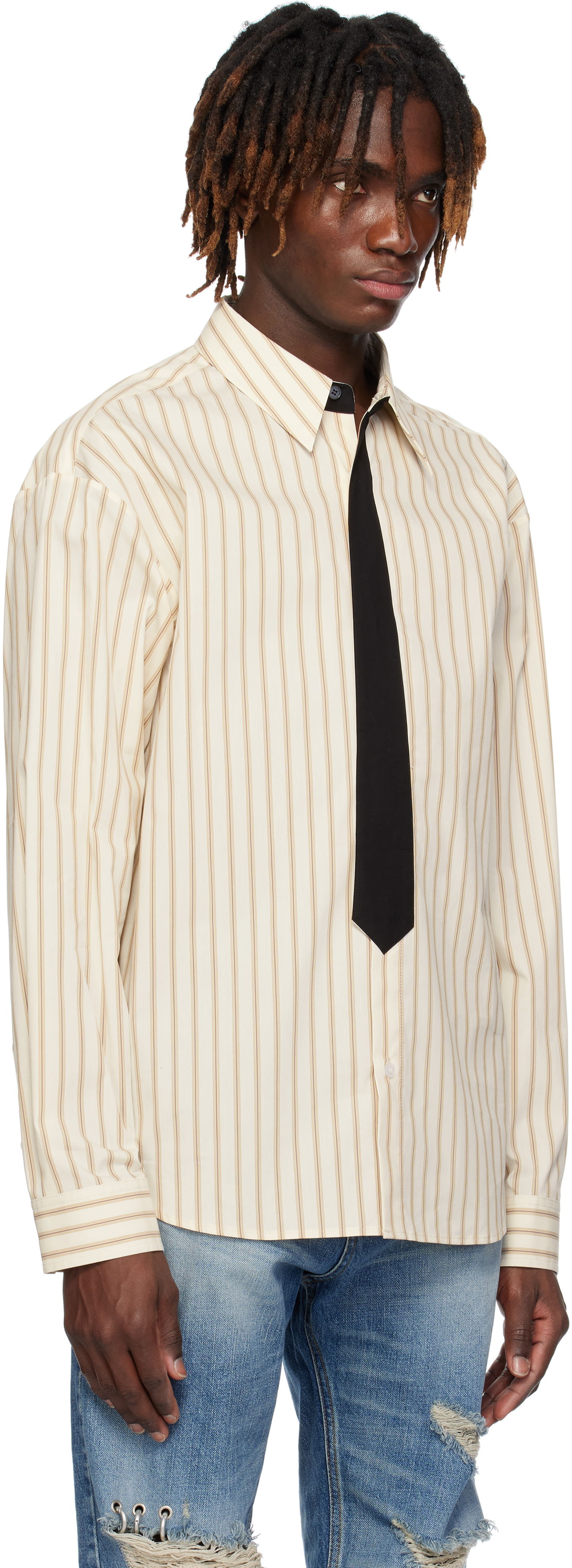 Srajce We11done We11done Necktie Striped Shirt Bež | WD-SH0-25-161-M-BG, 1
