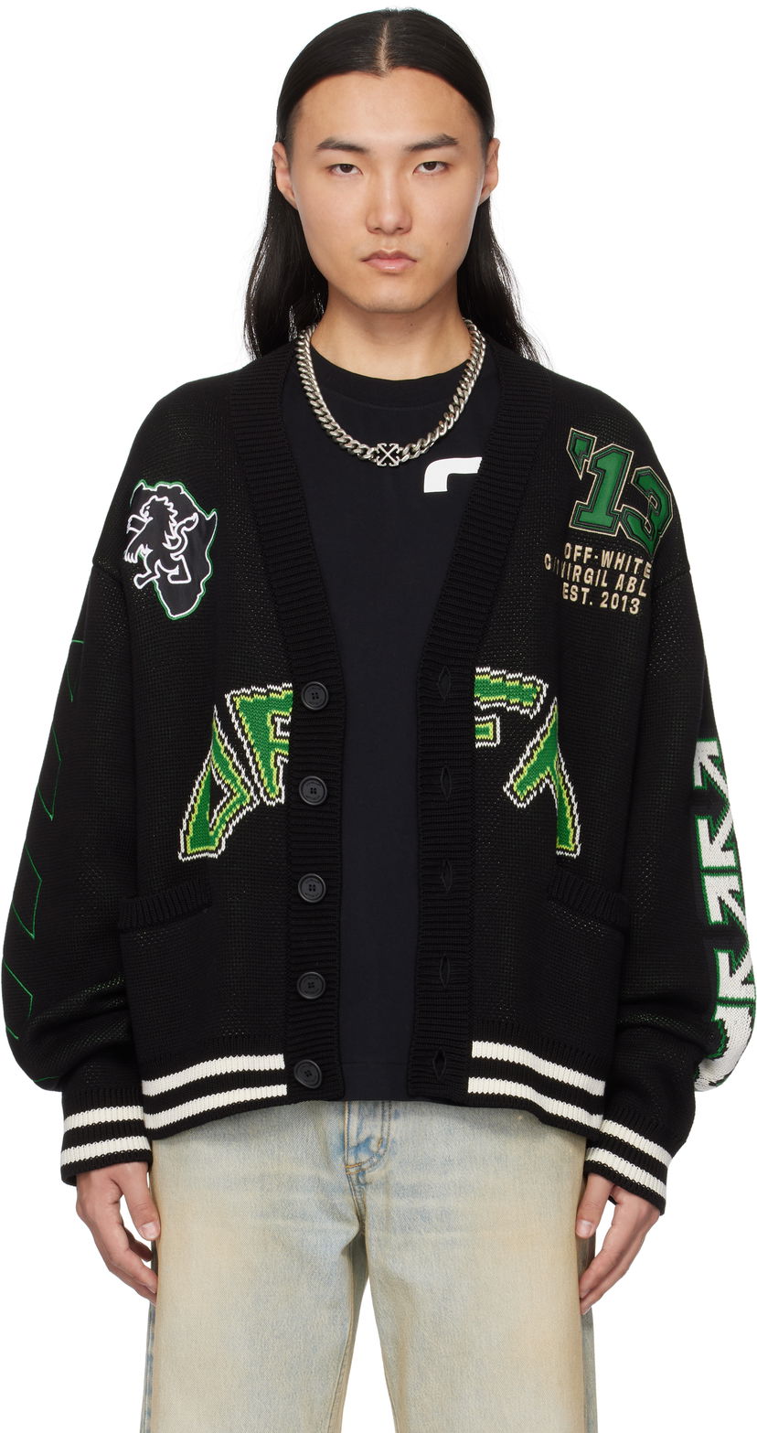 Pleteni pulover Off-White Varsity Cardigan Črna | OMHB019S25KNI0021057