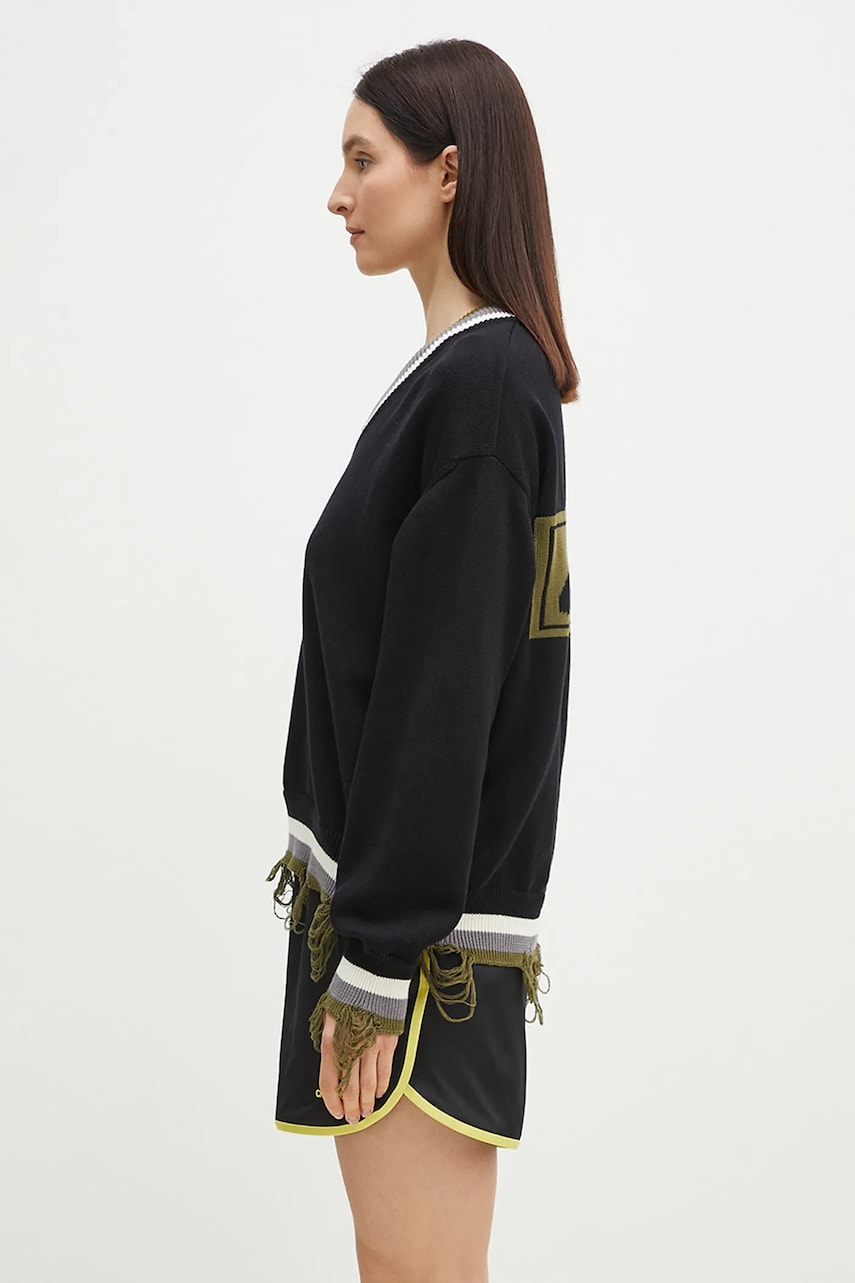 Pleteni pulover Ottolinger Ottolinger Oversized Distressed V-Neck Sweater Črna | 107.101407.02, 1
