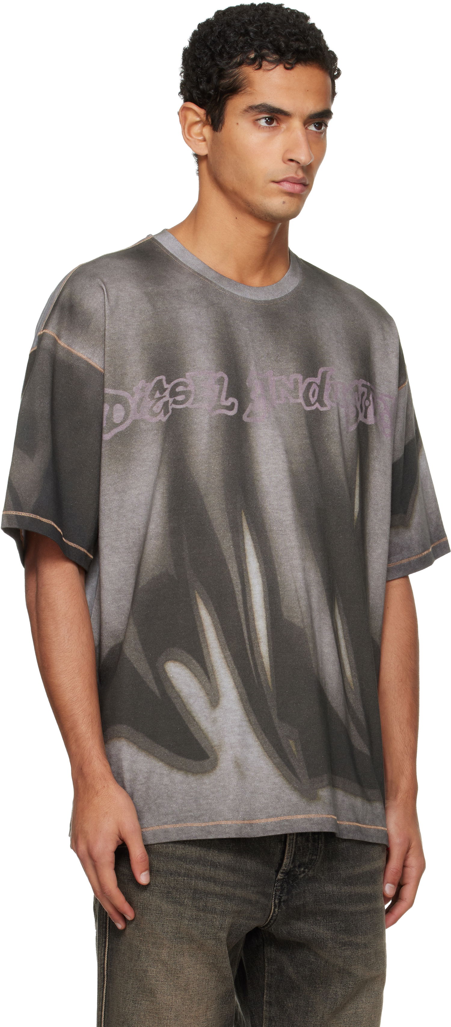 Majica Diesel Oversized Faded Graphic T-shirt with Contrast Stitching Siva | A21623-0BKBY-98BA, 1