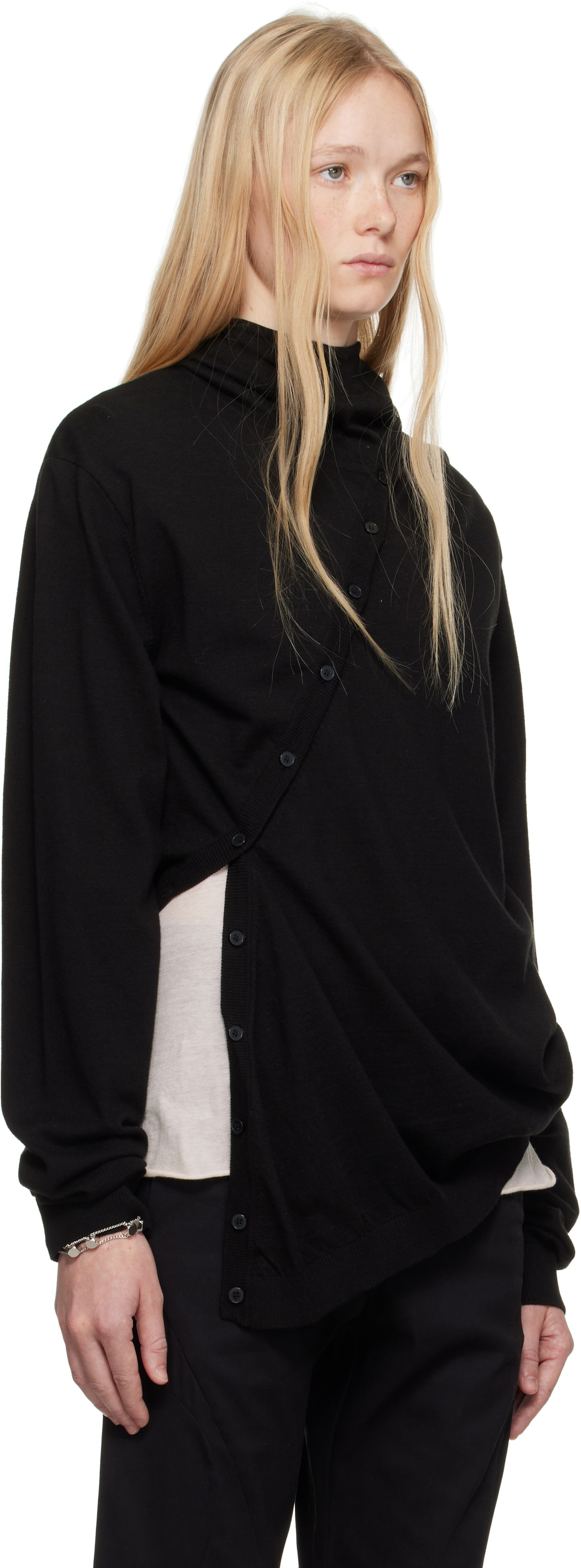 Pleteni pulover Post Archive Faction (PAF) 8.0 Center Knit Asymmetrical Hoodie by Post Archive Faction (PAF) Črna | 8.0 KHC-B, 1