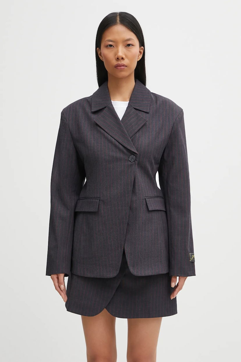Jakna GANNI Asymmetric Pinstripe Blazer Siva | W0578