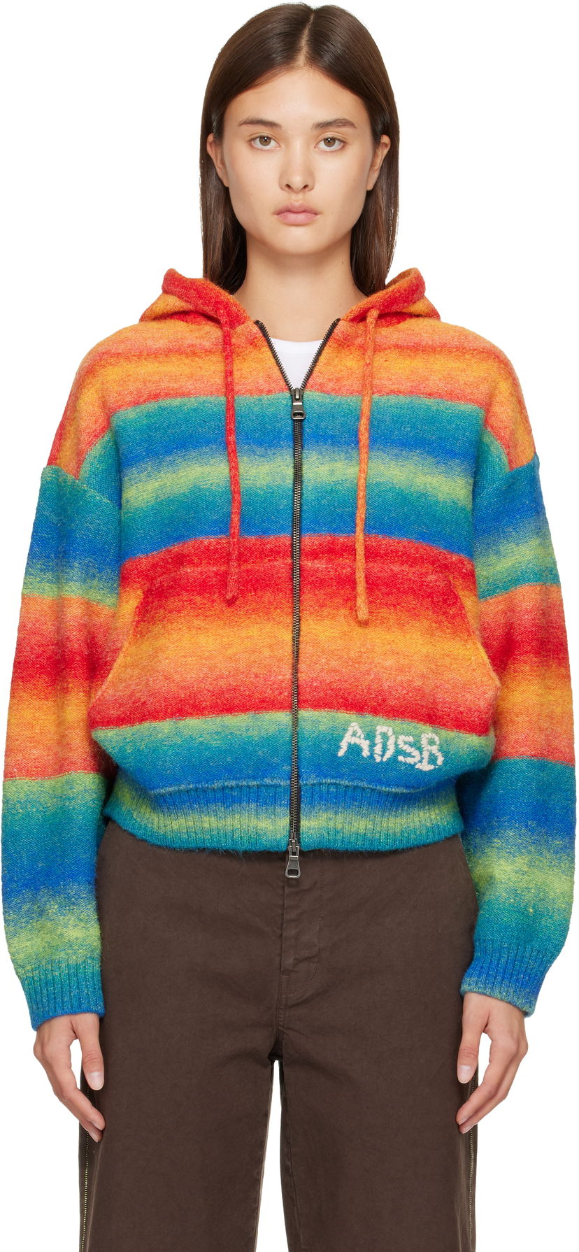 Pulover Andersson Bell Full-Zip Striped Knit Hoodie with ADSB Embroidery Večbarvna | atb1390u