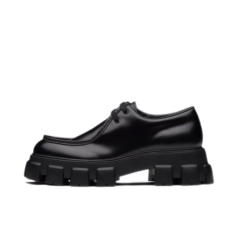 Superge in čevlji Prada Monolith Lace-Up "Black Brushed Leather" Črna | 2EE355-B4L-F0002