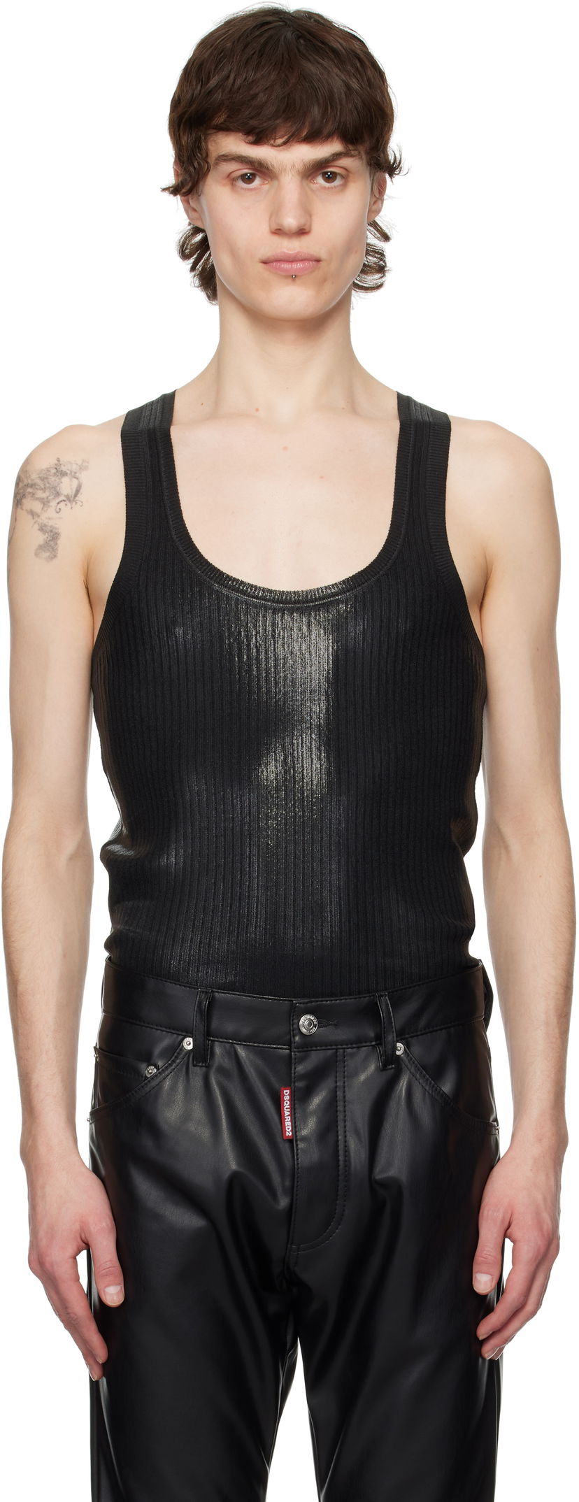 Majica brez rokavov DSQUARED2 Dsquared2 Coated Ribbed Knit Tank Top Črna | S71HA1339-D13114-900
