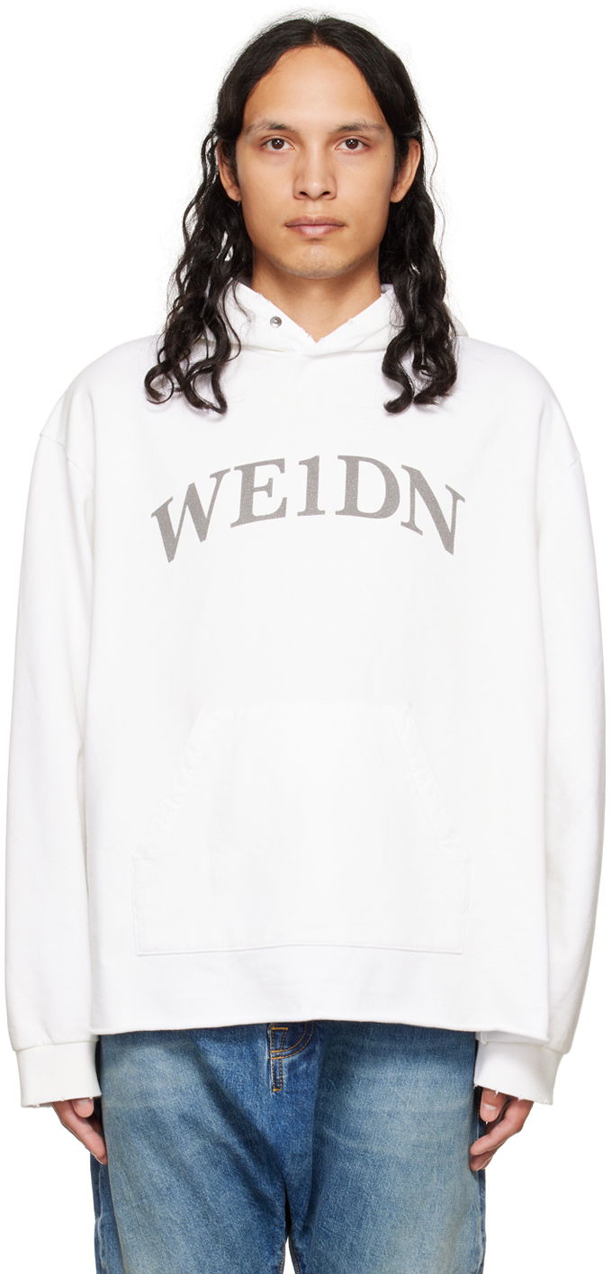 Pulover We11done We11done Distressed Hoodie Bela | WD-TH3-22-716-U-WH