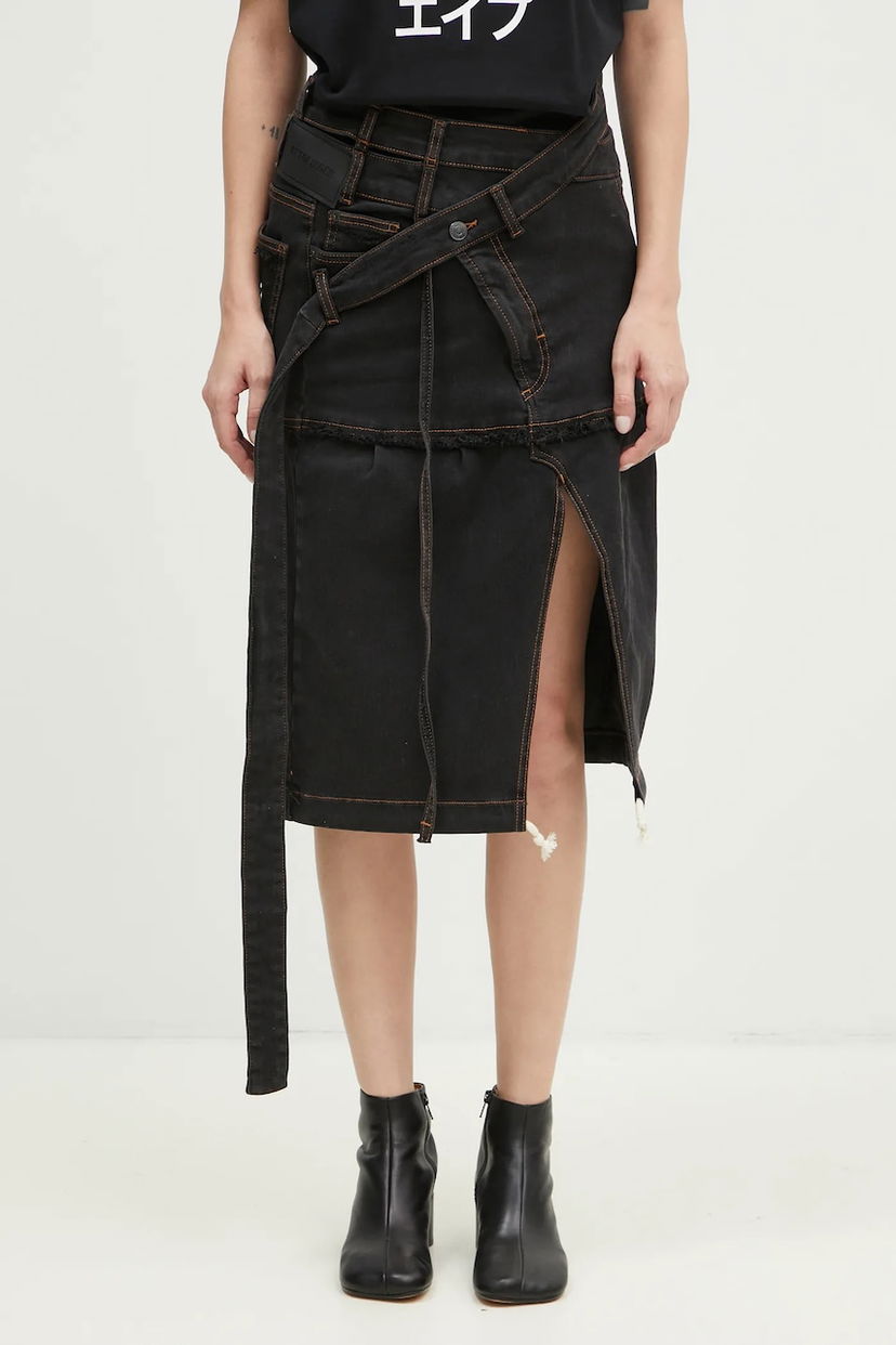 Krila Ottolinger Ottolinger Signature Wrap Denim Midi A-Line Skirt Črna | 2217040111