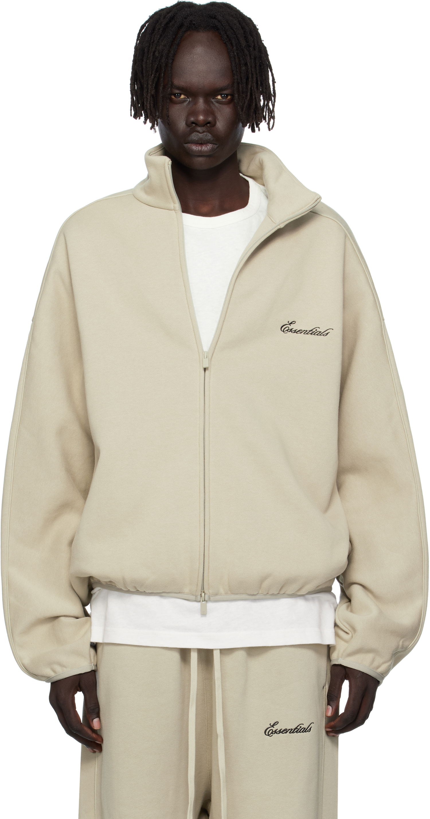 Jakna Fear of God Fear of God ESSENTIALS Modern Fit Fleece Track Jacket Bež | 202SP256896F, 0
