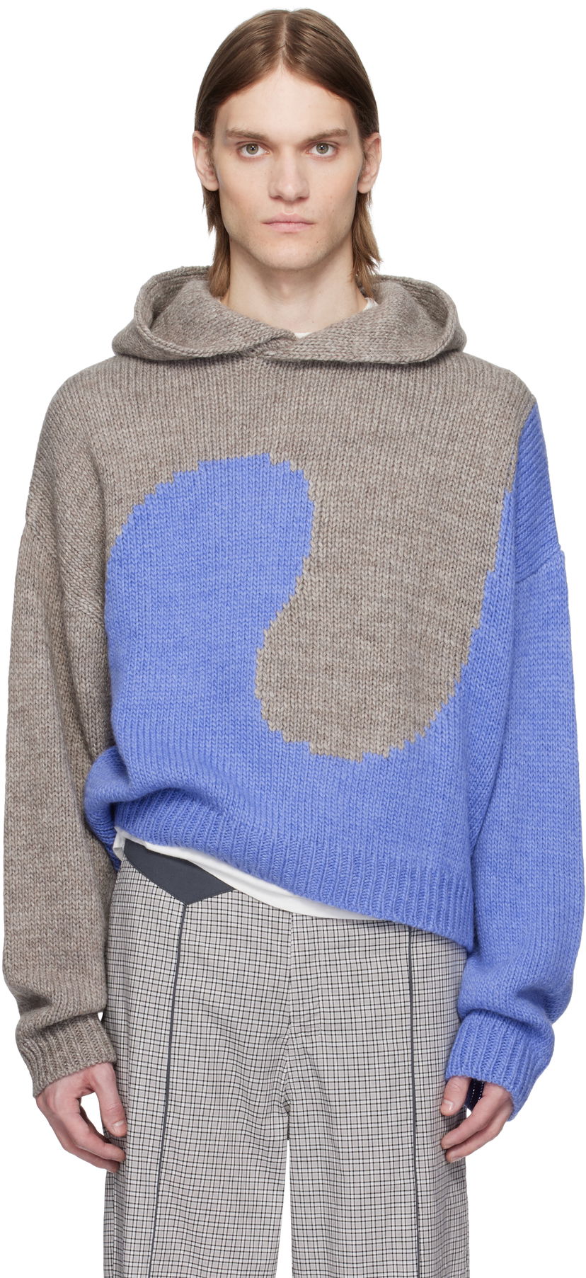 Pleteni pulover ERL ERL Bicolor Swirl Knit Hoodie Modra | ERL10N009