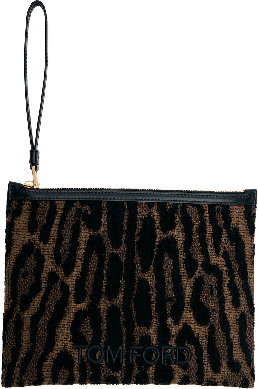 Denarnica Tom Ford TOM FORD Leopard Jacquard Wristlet Pouch Rjava | S0522-TSY057G
