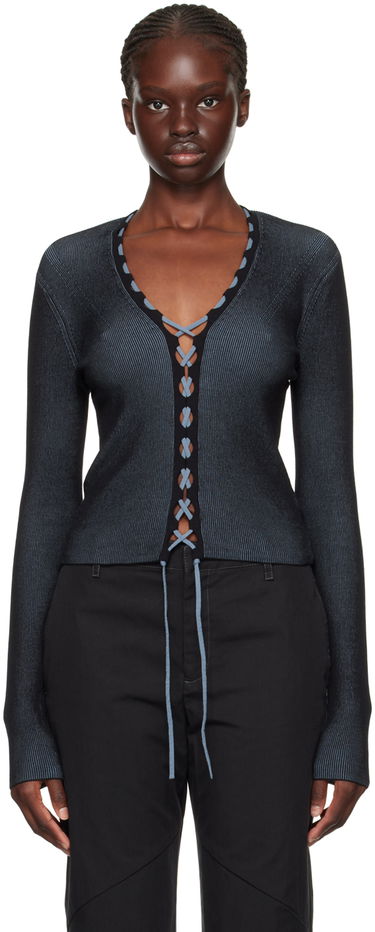 Pleteni pulover Dion Lee Lace-Up Ribbed Cardigan Črna | C7222F23, 0
