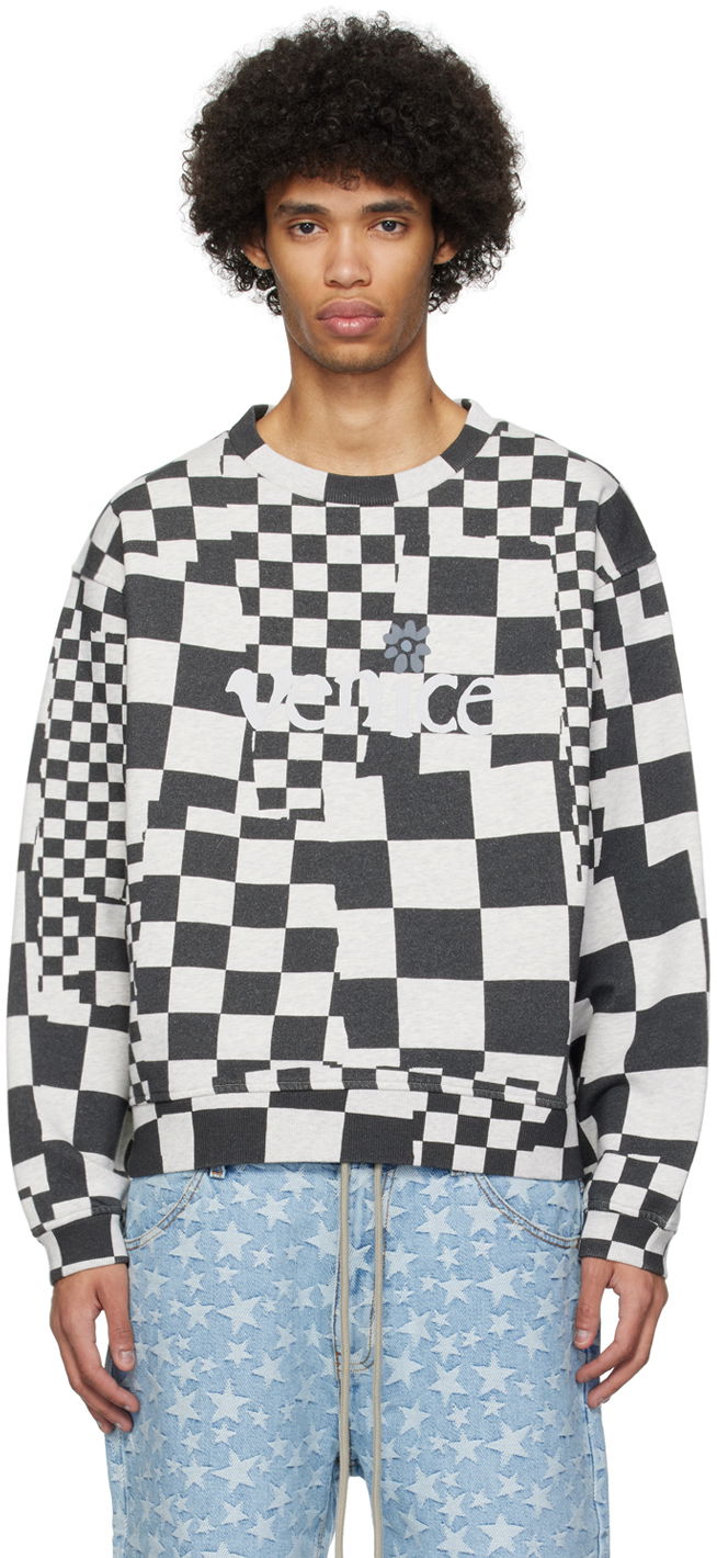Pulover ERL 'Venice' Checkerboard Print Sweatshirt Siva | ERL08T023