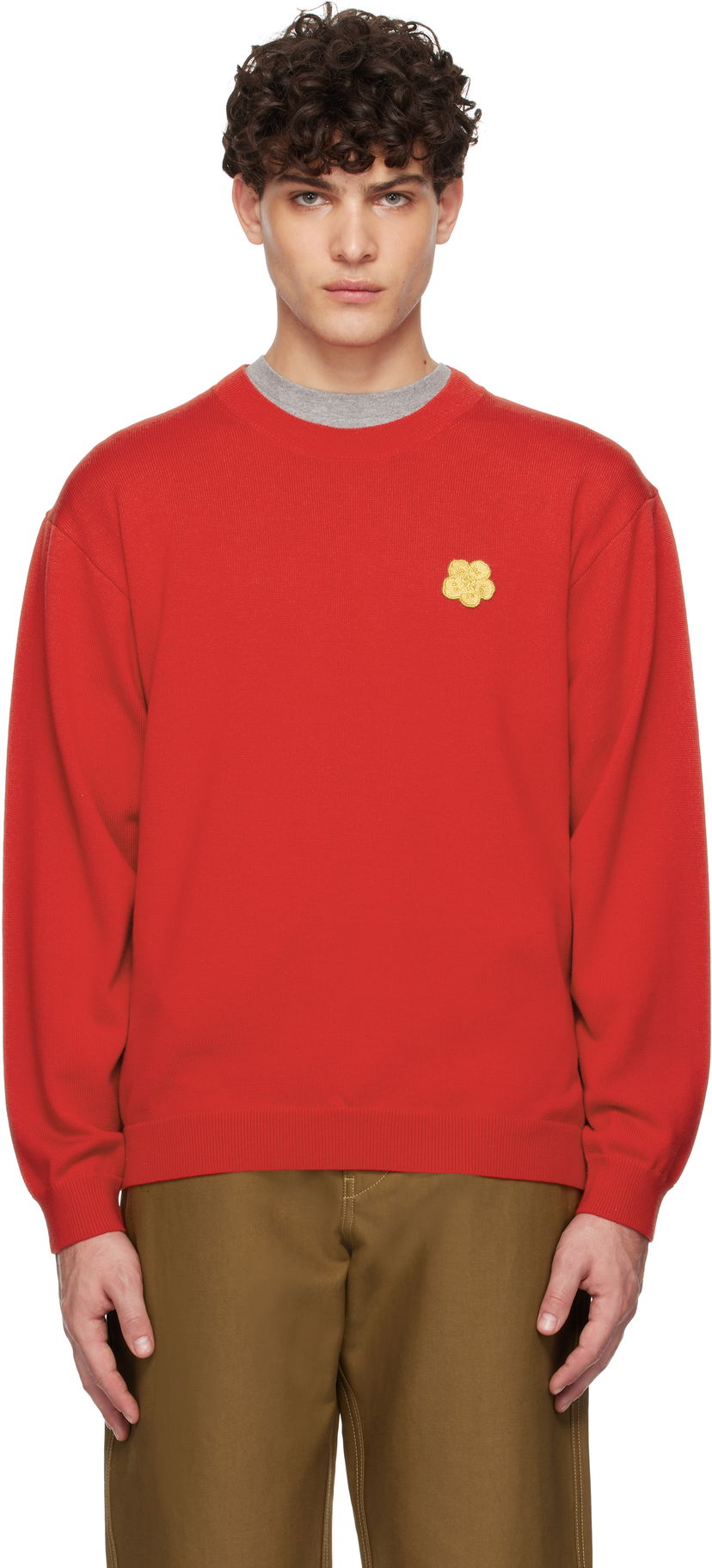 Pleteni pulover KENZO Flower Applique Sweater Rdeča | FF55PU7193CL