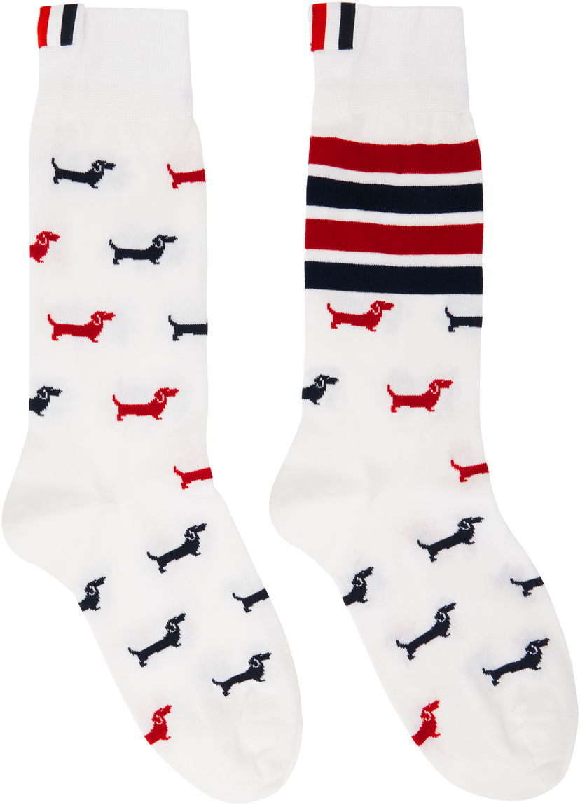 Nogavice Thom Browne Thom Browne Hector Mid Calf Socks with 4-Bar Stripes Bela | FAS226B-Y3012