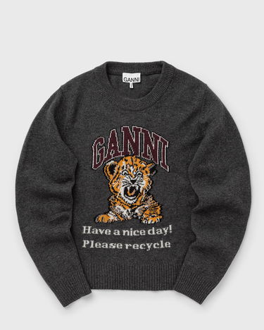 Pulover GANNI Graphic Wool Mix Tiger Crewneck Črna | K2278-084, 0