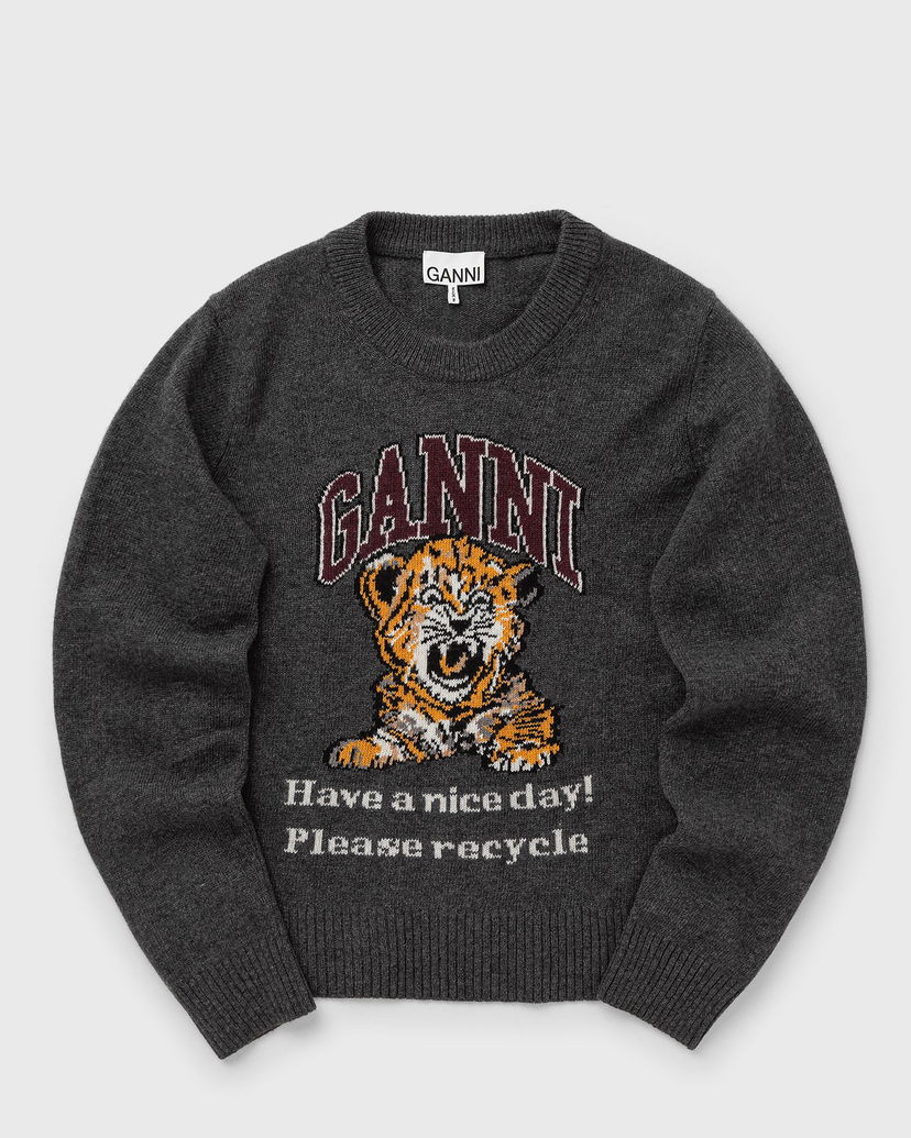 Pulover GANNI Graphic Wool Mix Tiger Crewneck Črna | K2278-084
