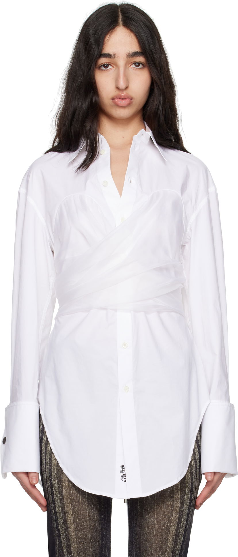 Srajce Jean Paul Gaultier Jean Paul Gaultier Long Draped Shirt Bela | 25/34-F-CH082-C071-01