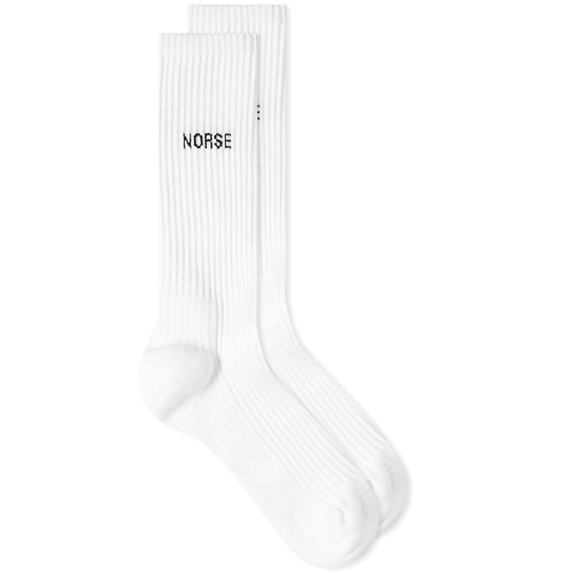 Nogavice NORSE PROJECTS Logo Ribbed Socks Bela | N82-0060-0001