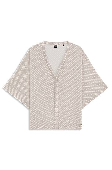 Pleteni pulover BOSS Monogram Print Sateen Pyjama Shirt Bež | 50545615