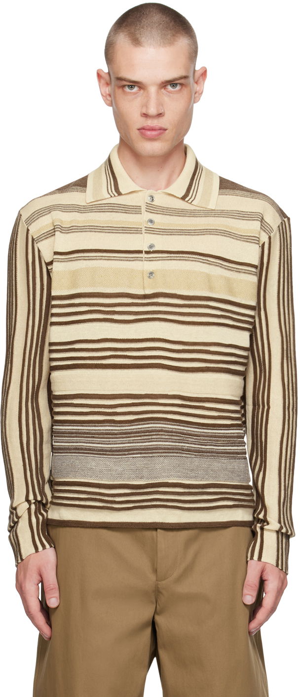 Polo majica Bottega Veneta Striped Polo Shirt Bež | 793784 V4E70 2975