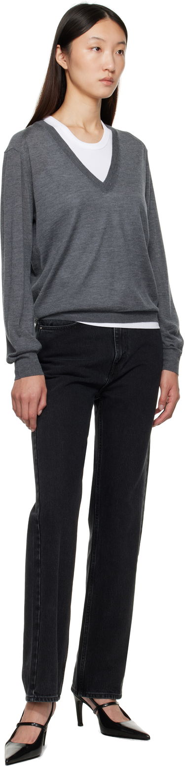 Pleteni pulover Loulou de Saison Loulou de Saison Julio Cashmere V-Neck Sweater Siva | JULIO, 3