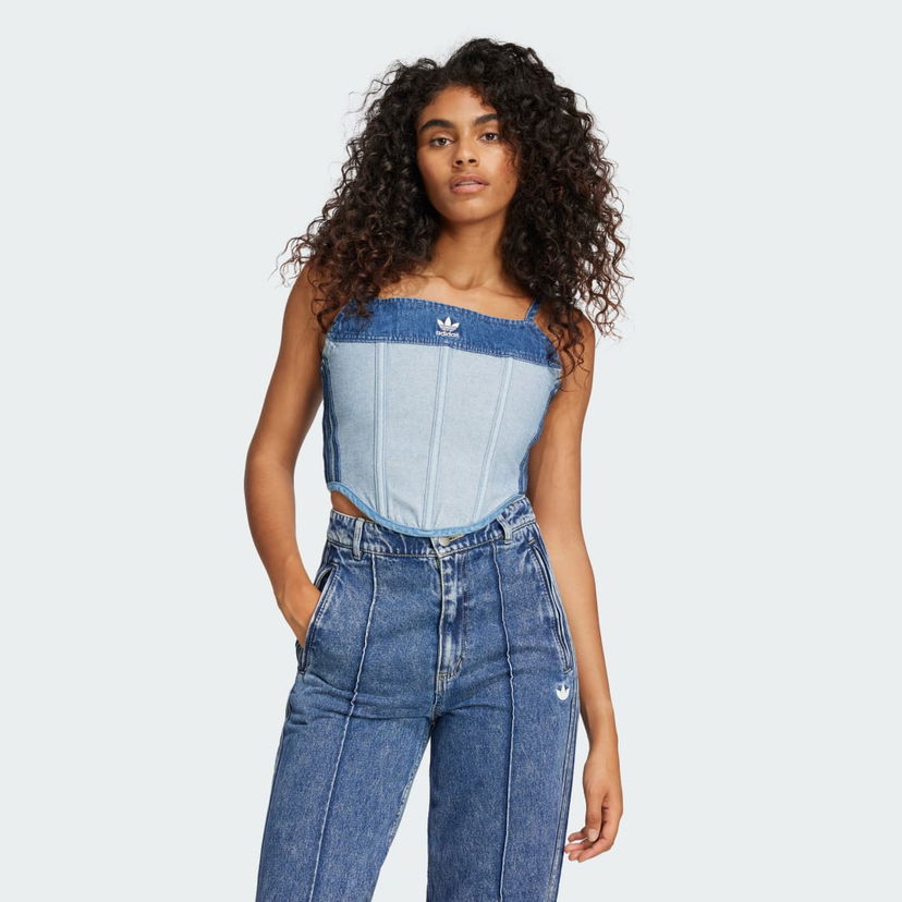 Majica brez rokavov adidas Performance Ksenia Denim Corset Modra | IW5671