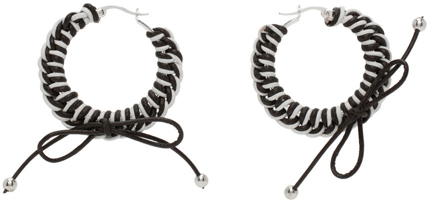 Uhani Chopova Lowena Nimbus Mini Hoop Earrings with Leather Braid Črna | 6510, 0