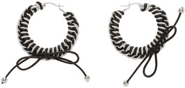 Uhani Chopova Lowena Nimbus Mini Hoop Earrings with Leather Braid Črna | 6510, 0