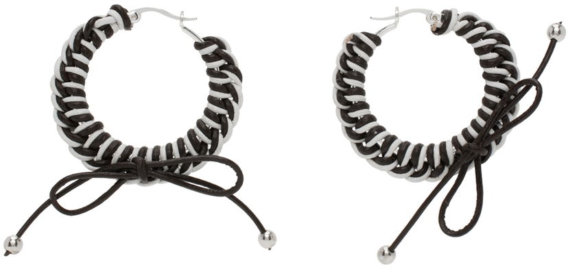 Uhani Chopova Lowena Nimbus Mini Hoop Earrings with Leather Braid Črna | 6510
