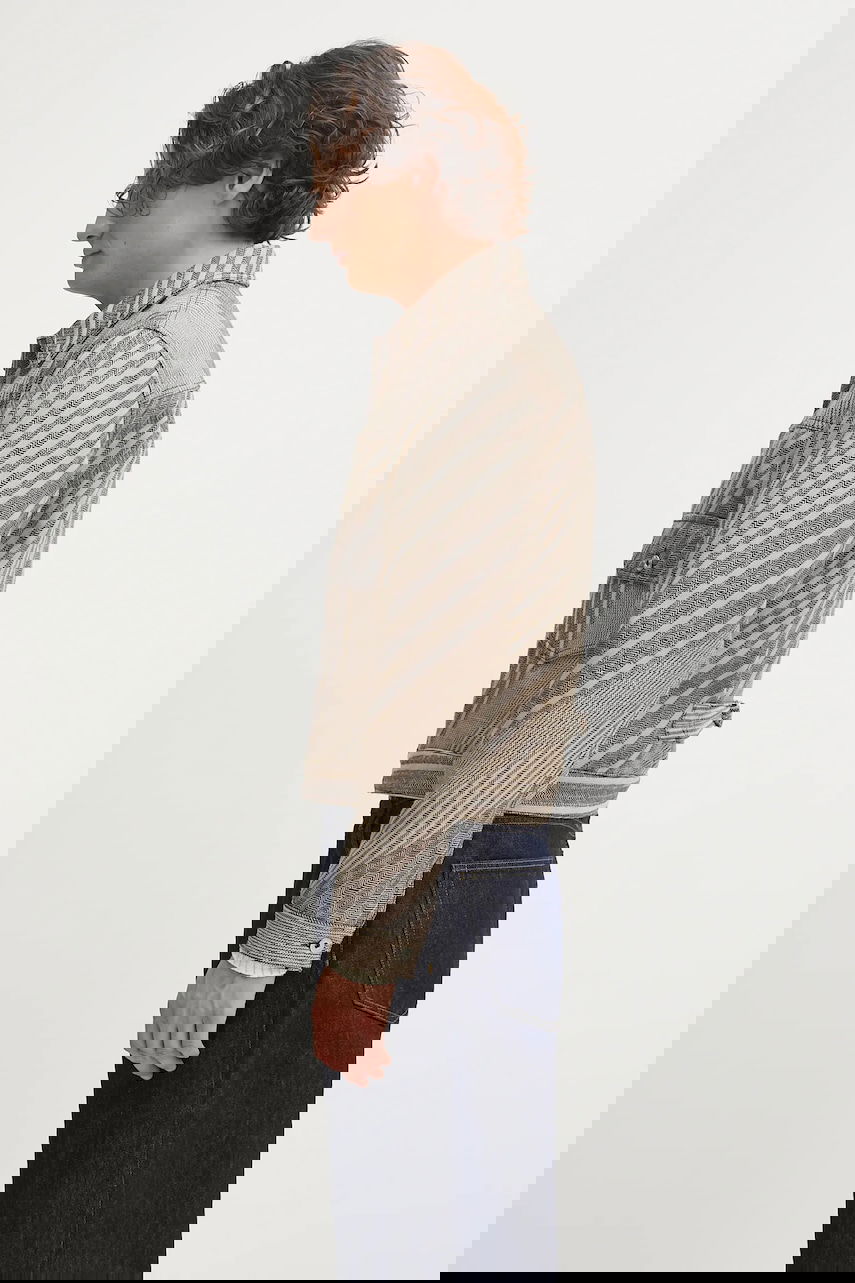 Jakna KENZO Kenzo Diagonal Stripe Slim Pleated Trucker Jacket Bež | FF65VE3029IO, 1