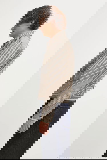 Jakna KENZO Kenzo Diagonal Stripe Slim Pleated Trucker Jacket Bež | FF65VE3029IO, 1