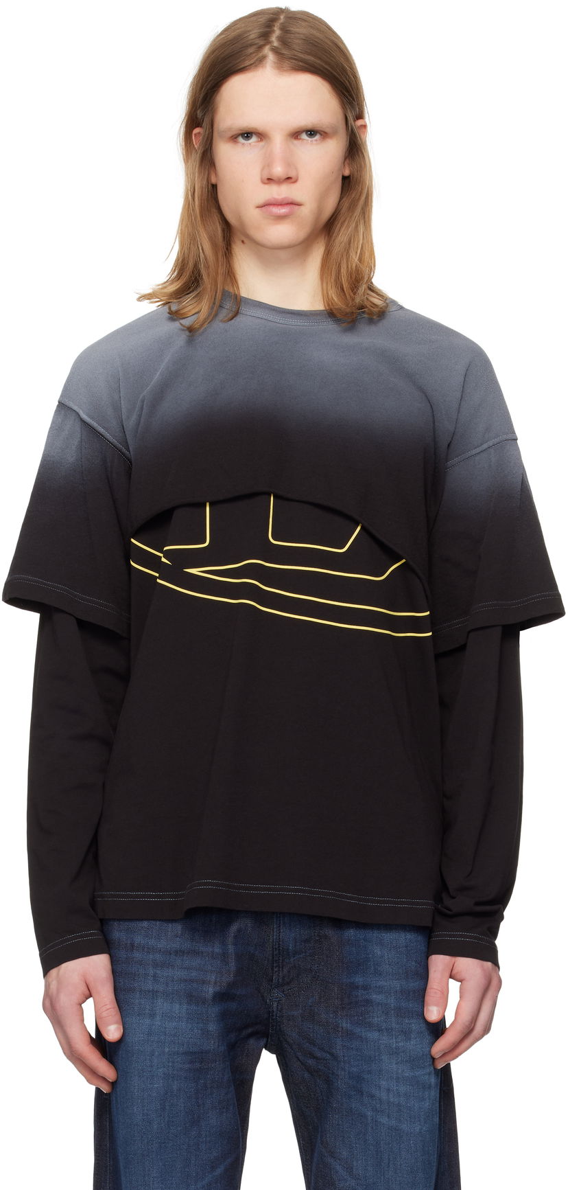 Majica Diesel Diesel T-Besh Cut Long Sleeve T-Shirt Črna | A16133-0KNAQ-9XX