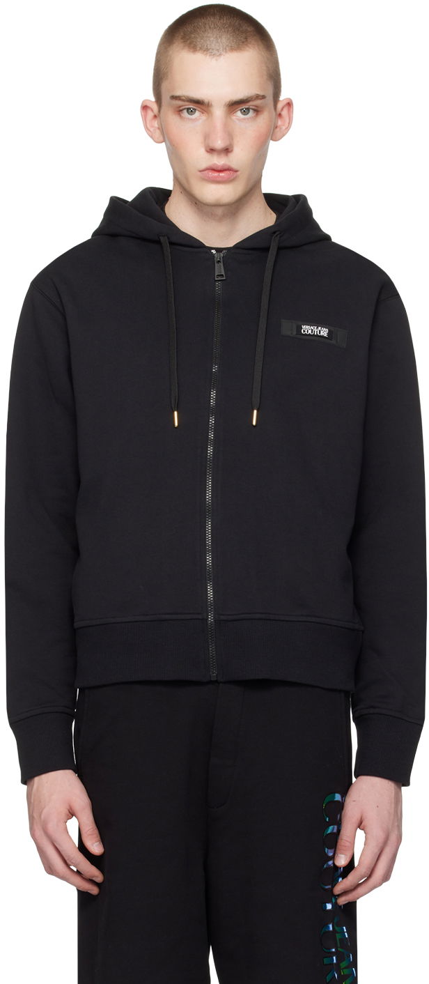 Pulover Versace Jeans Couture Black Patch Hoodie Črna | E76GAIE05_ECF00E