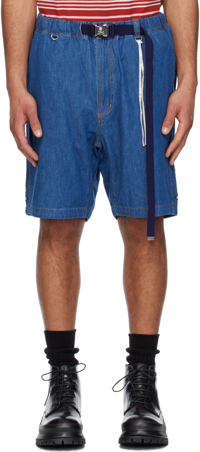Kratke hlače Mastermind WORLD Mastermind World Belted Easy Denim Shorts Modra | MW25S14-PA007-002