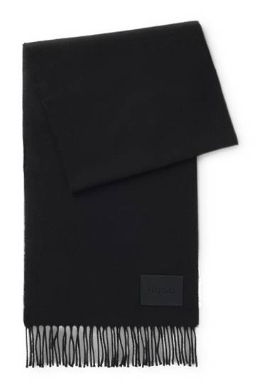 Šala BOSS Italian-made wool scarf with woven logo patch Črna | 50517683