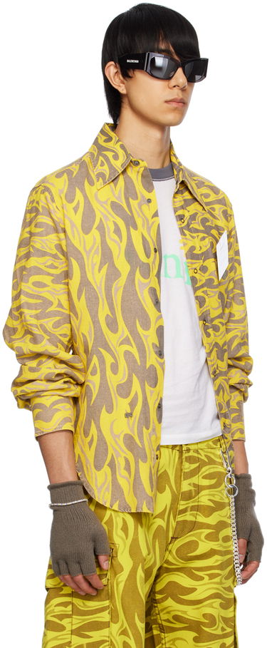 Srajce ERL ERL Flame Print Relaxed Shirt Rumena | ERL08B004, 4