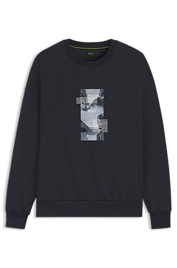 Pulover BOSS Oversized-Fit Cotton-Blend Sweatshirt with Photo Print Mornarica | 50548324