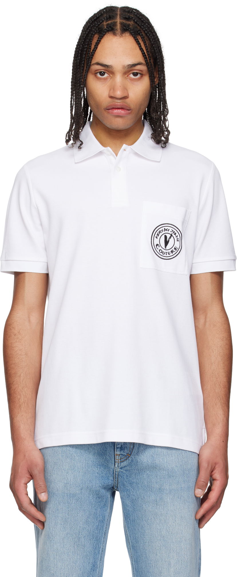 Polo majica Versace Embroidered Logo Polo by Versace Jeans Couture Bela | E78GAGT01_ECJ01T