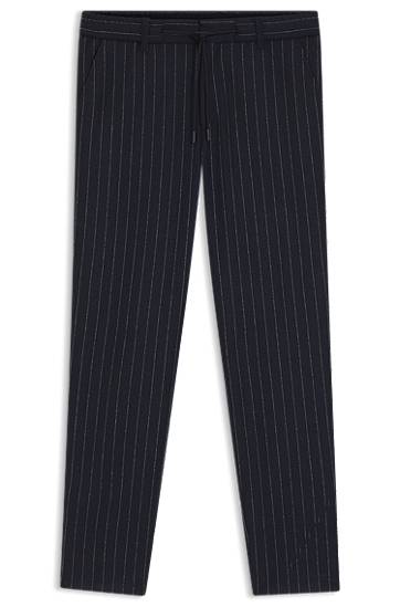 Hlače BOSS Tapered-fit Pinstripe Trousers with Drawstring in Brushed Stretch Flannel Mornarica | 50551518, 0