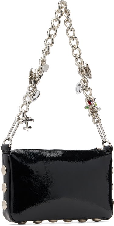 Torbica Chopova Lowena Fillie Studded Chain Charm Embroidered Pouch Bag Črna | 6453, 2