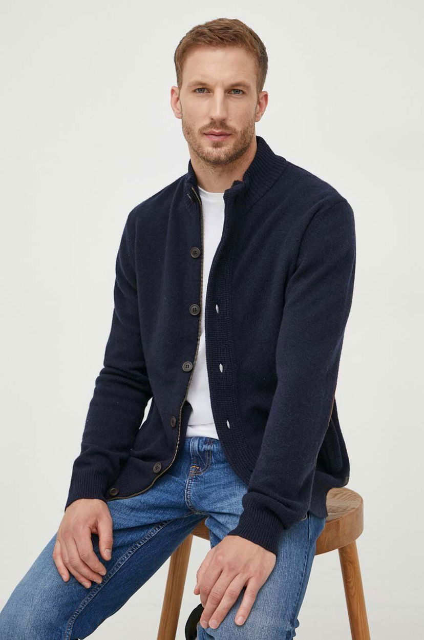 Pleteni pulover Barbour Wool Button-Up Cardigan Mornarica | MKN0731