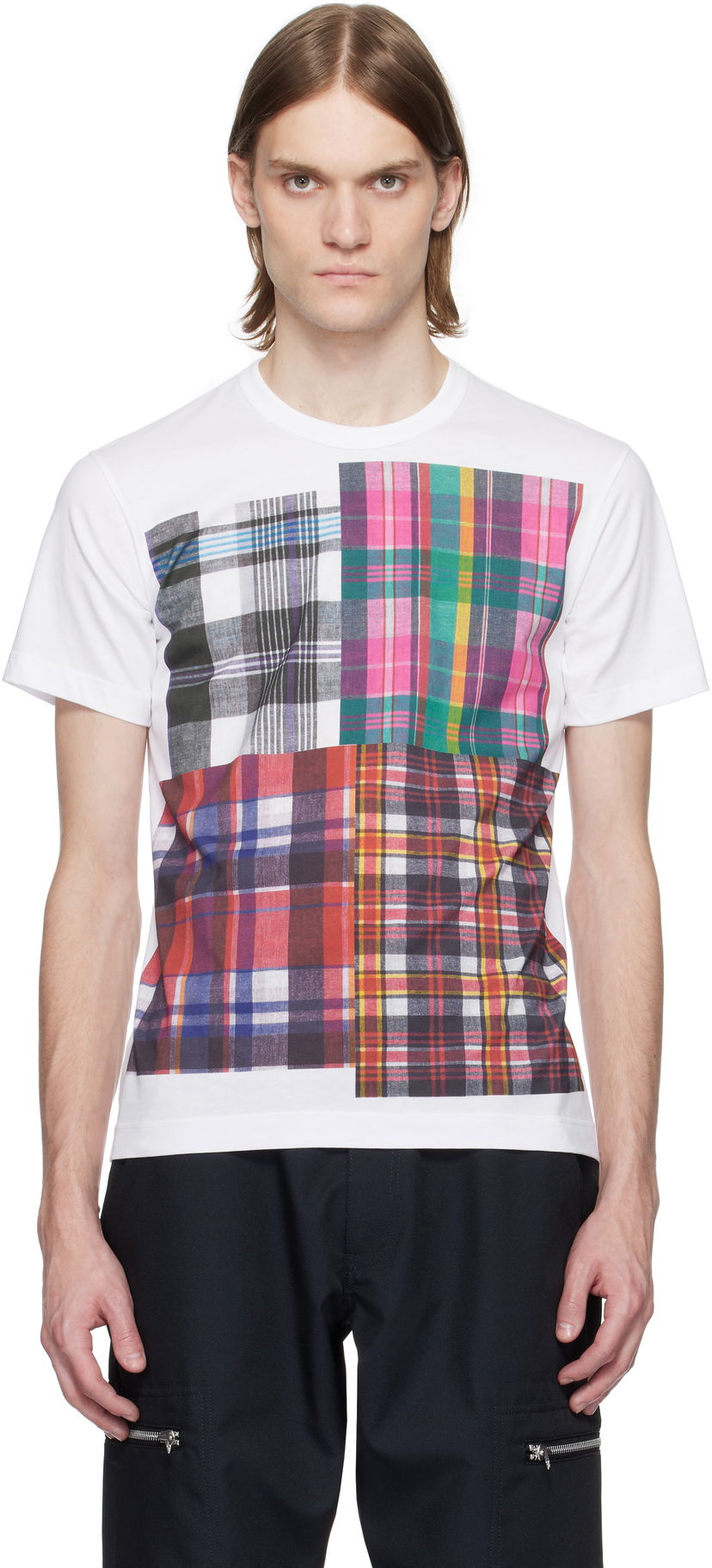 Majica Comme des Garçons Comme des Garçons Shirt Tartan Square Print T-Shirt Bela | FO-T007-051