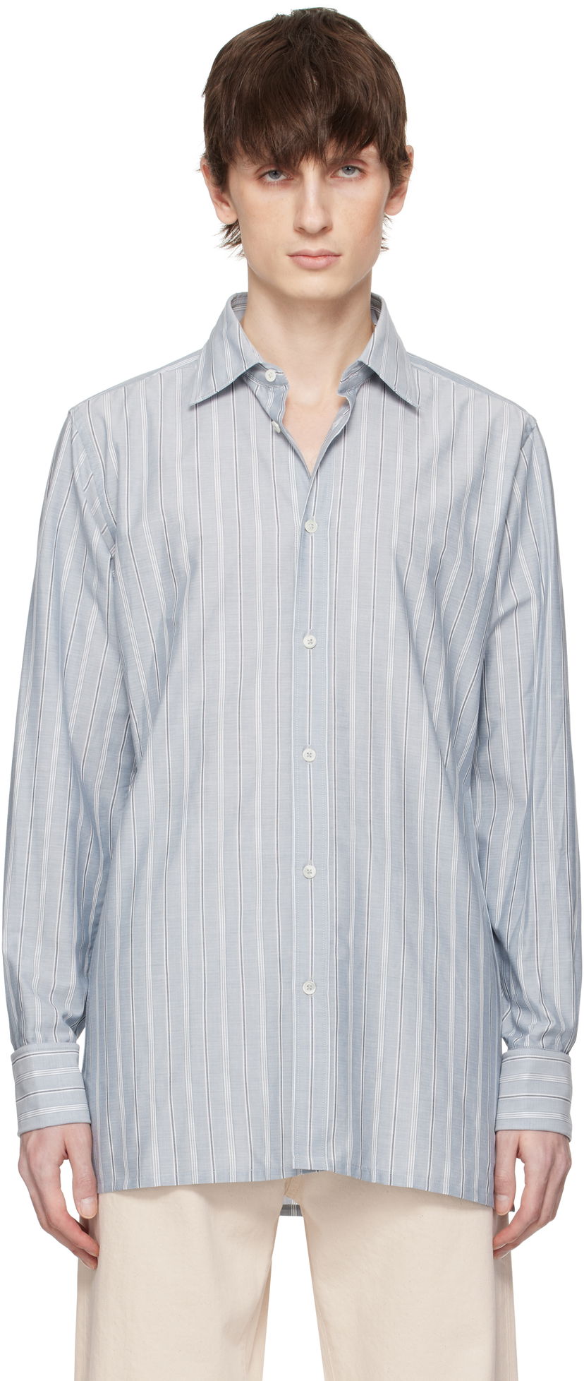 Srajce Maison Margiela Maison Margiela Striped Long-Sleeved Shirt Modra | S50DT0048 M35281