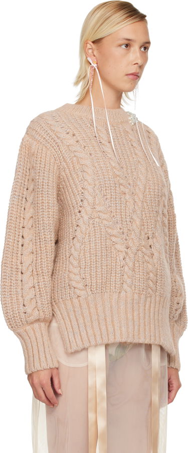 Pleteni pulover Simone Rocha Simone Rocha Embellished Puff Sleeve Chunky Knit Sweater Bež | MZMK4B 0665, 1