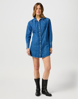 Obleke Wrangler Wrangler Regular Long Sleeve Denim Dress Modra | 112356498:XXL