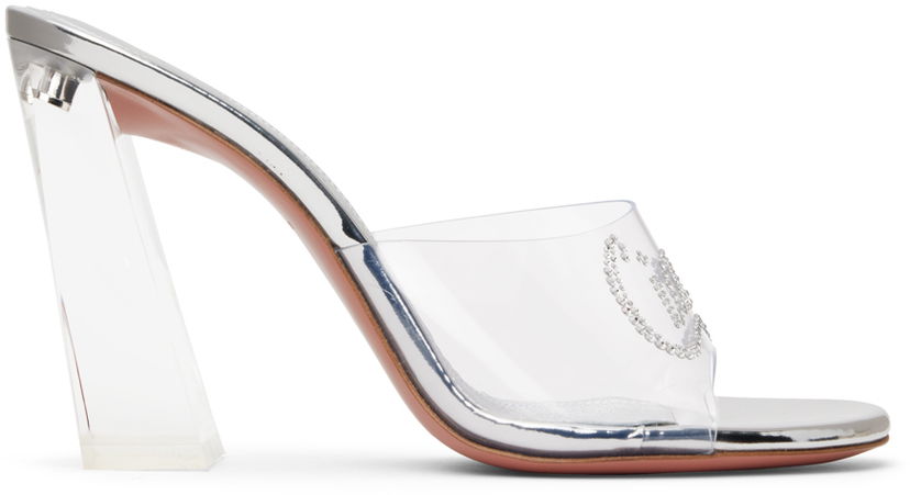 Nega čevljev Amina Muaddi Amina Muaddi Bella Glass Heeled Sandals Kovinski | BELLA GLASS SLIPPER BLOCK PVC