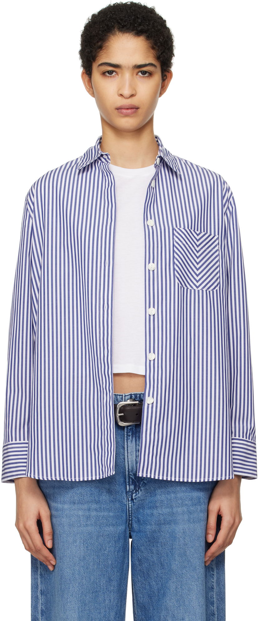 Srajce rag & bone Striped Poplin Shirt Modra | WAW22FA050ZE50