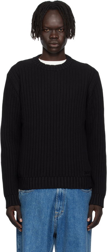 Pleteni pulover BOSS Hugo Embroidered-Logo Ribbed Knit Sweater Črna | 50546863, 0