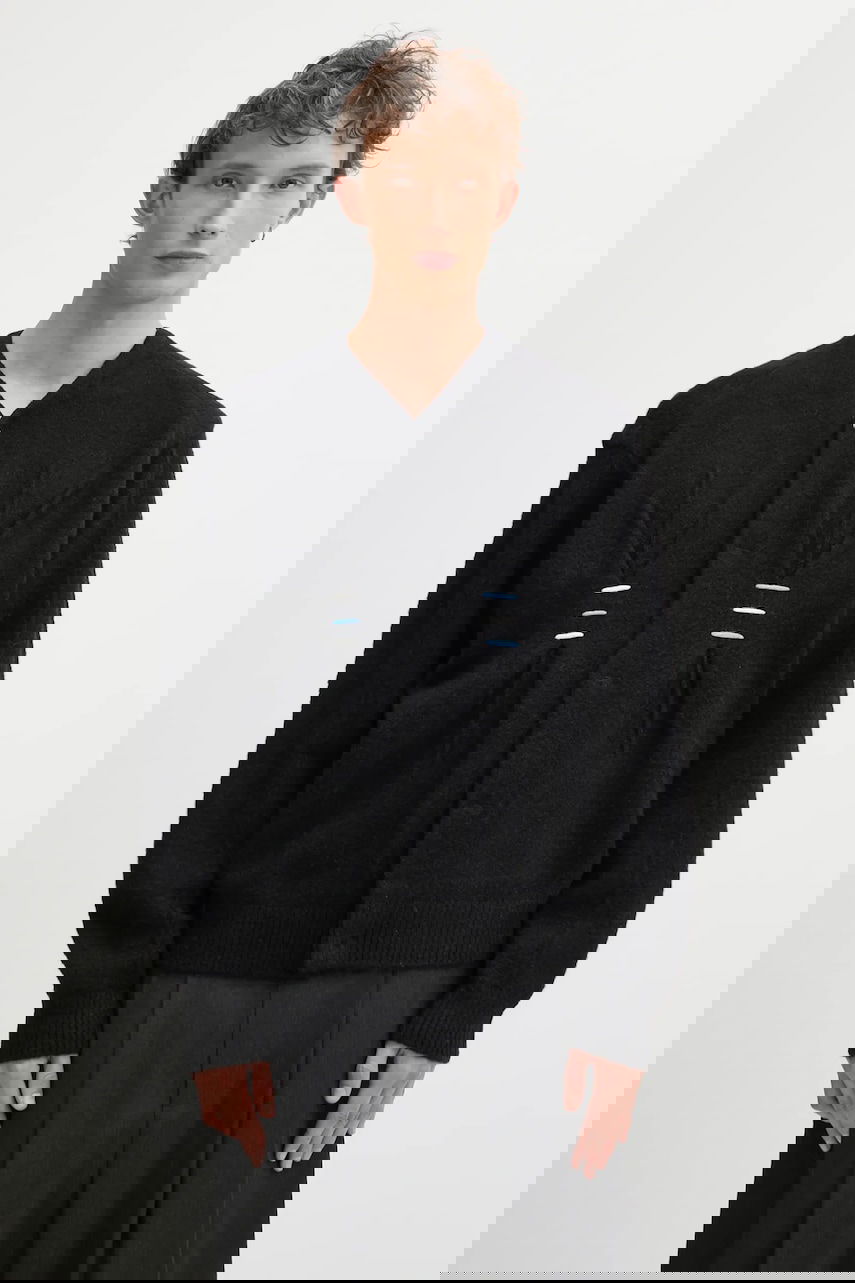 Pleteni pulover ADER ERROR KNIT Wool Blend Cardigan with Front Pleats and Bar Details Črna | BO01FWKT0703BK, 0