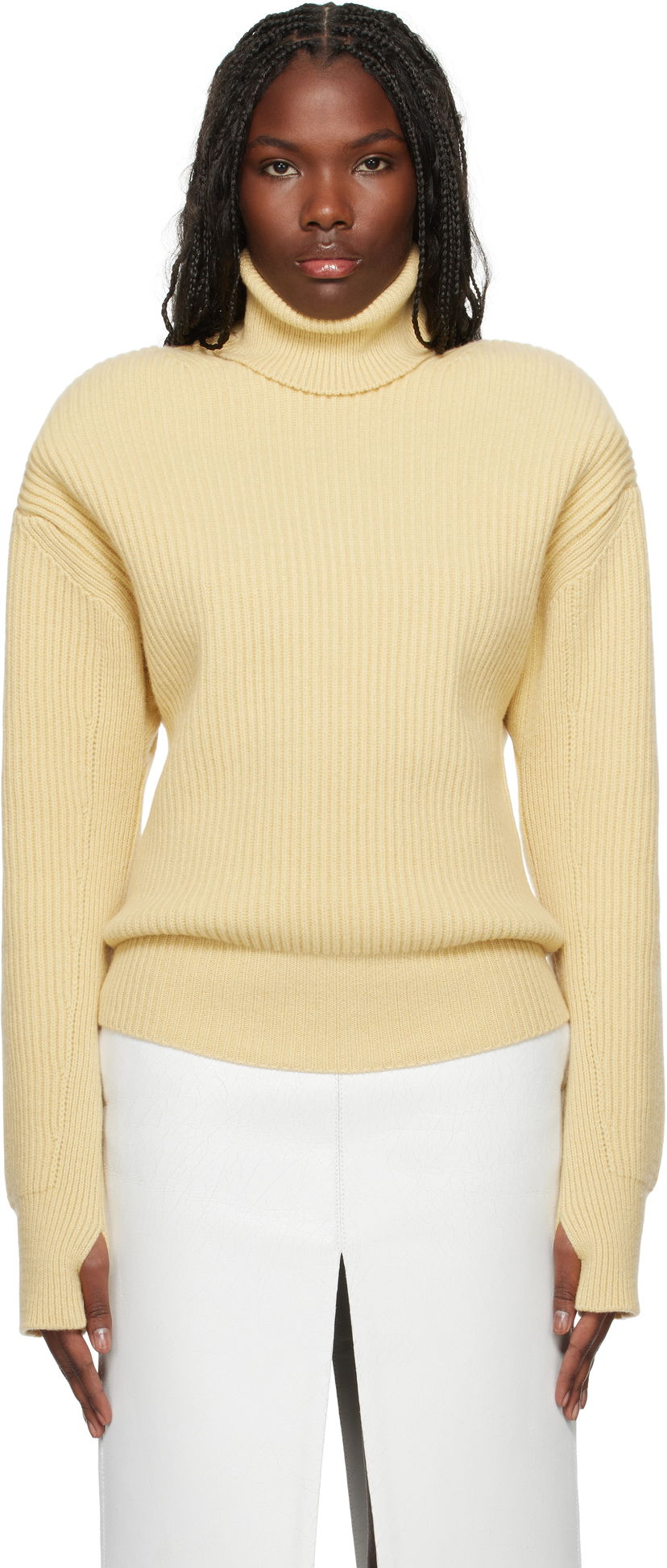 Pleteni pulover Stella McCartney Long-Sleeve Turtleneck Sweater Rumena | 6K08703S2528